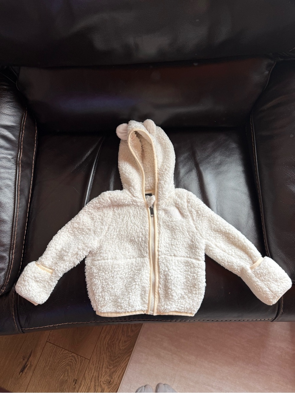 The North Face Cream Sherpa Baby Hooded Jacket with Ears